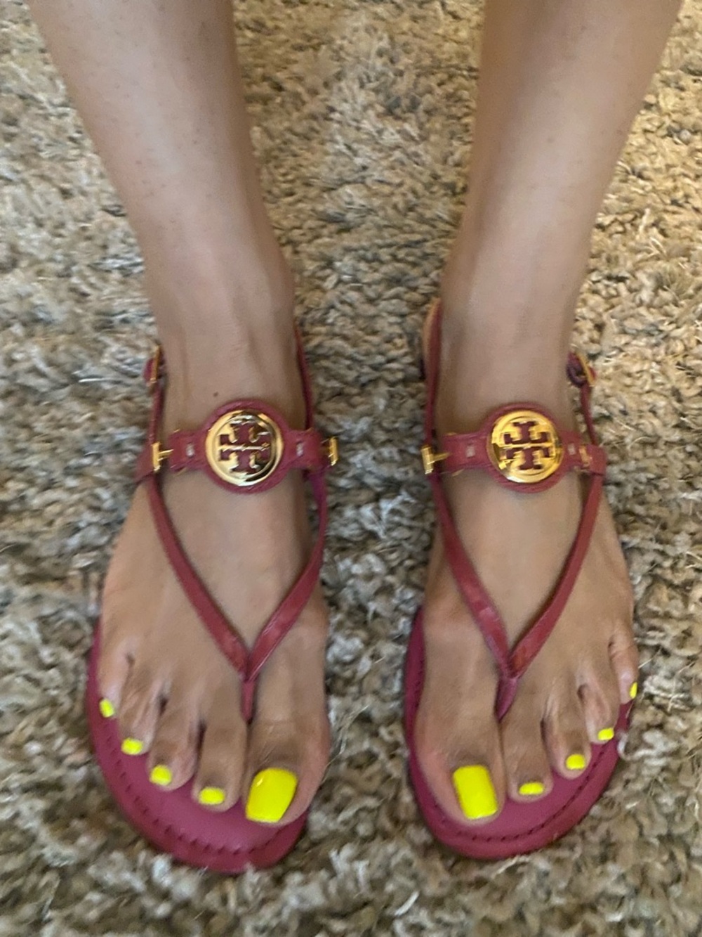 Tory Burch Hot Pink Miller Logo Slingback Sandals with Gold Medallions - Picture 8 of 9